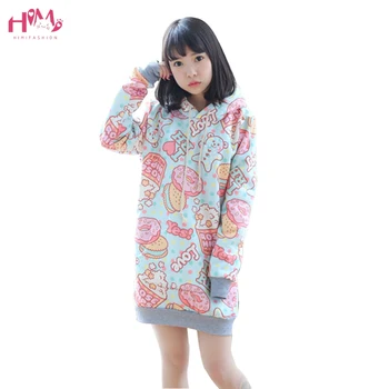 

Japanese Harajuku KT Cat Ice Cream Cartoon Printed Hooded Sweatshirt Soft Sister Sweet Girl Autumn Hooded Sweatshirt For Women