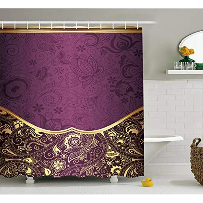 Vixm Eastern Shower Curtain Oriental and Abstract Swirly Floral Frame