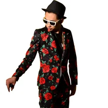 Модный повседневный мужской пиджак с принтом розы, мужской костюм на заказ, блейзеры, пальто, DJ певица, костюмы для сценического шоу