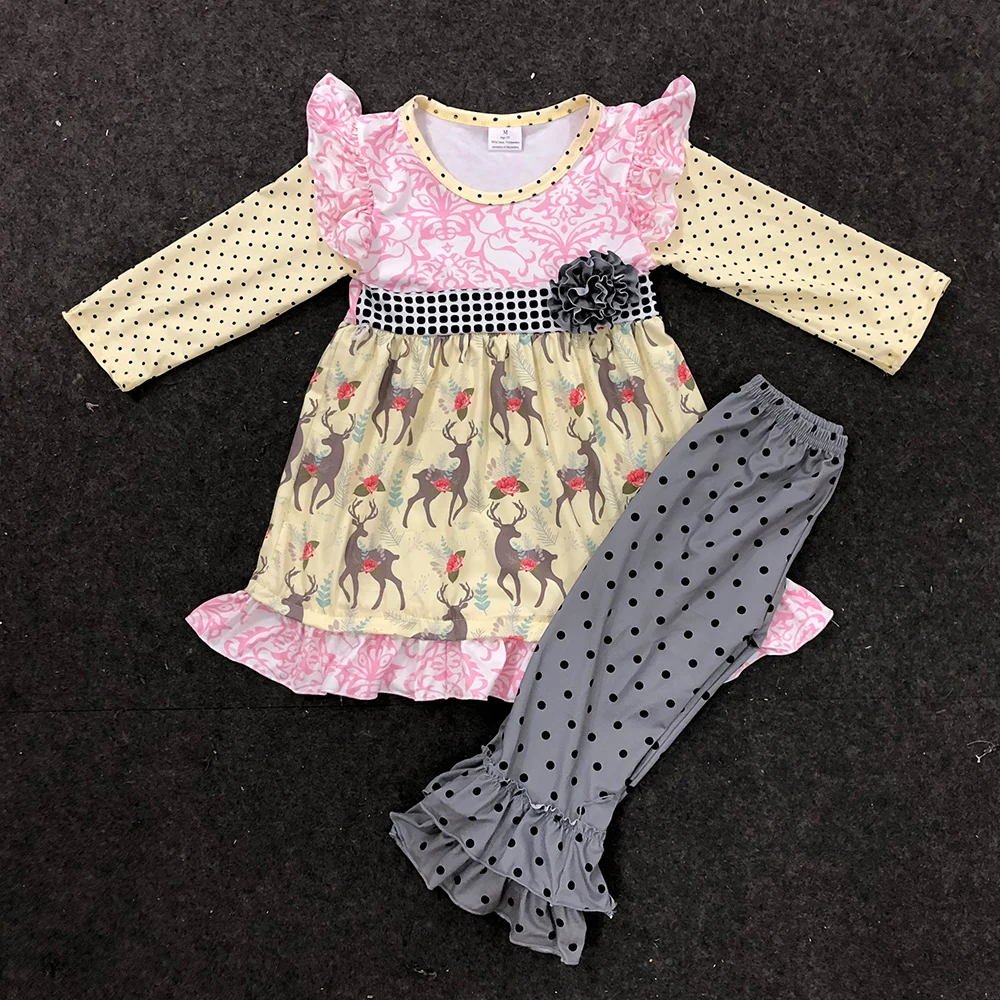 

fall winter 2 Pieces baby girls children outfits polka dots ruffle pants hot sell boutique clothing outfits yll