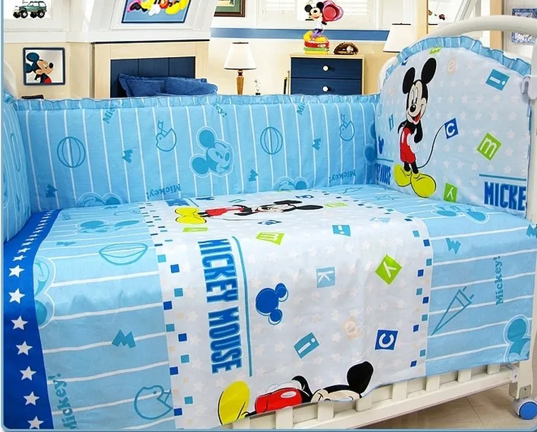 Промо-акция! Набор постельных принадлежностей для малышей, 6 шт., детские кроватки, хлопок, включает:(бампер+ простыня+ наволочка