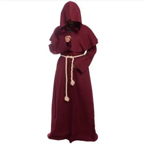 Новинка, средневековый маскарадный костюм в стиле «Ренессанс», одежда монаха, плащ, накидка, халат для женщин и мужчин, средневековый костюм на Хэллоуин - Цвет: Burgundy