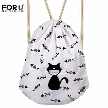 

FORUDESIGNS Women's Drawstring Bag Children Cartoon Cat Printing Backpack for Girls Cute Bundle Pouch Fashion Sac Licorne