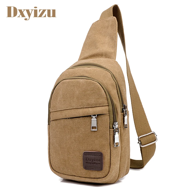 

Solid Color Men Canvas Casual Chest Pack Shoulder Bag Travel Messenger Bag With Aerphone Hole Multifunctional Men Crossbody Bags