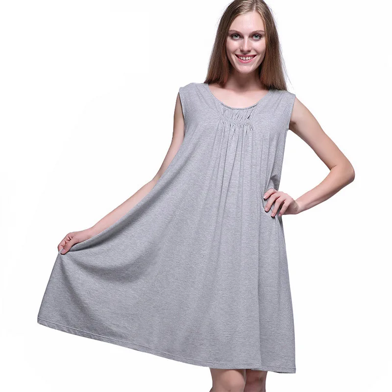 Summer Sleeveless Skirt Female Nightgowns Round Neck Sleepwear Soft