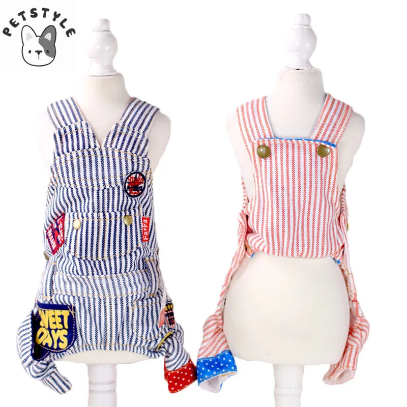 

Stripe Dog Jumpsuit Pet Puppy Costumes Sweater Spring Clothes Coat Overalls for Small Dogs Cats Apparel PETSTYLE