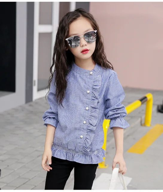 Kids Girls Blouses and Shirts 2018 Fall Little Big Girls Ruffle Shirts