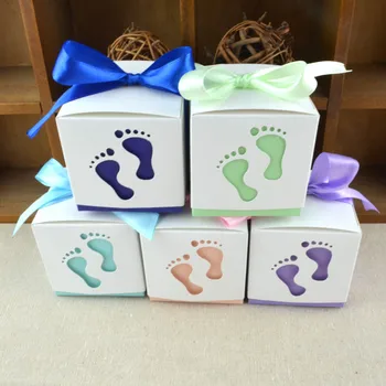 

Hollow New Baby Shower Baby Feet Candy Box with Ribbons forBaby's Birthday and Party gifts favors 50pcs/lot