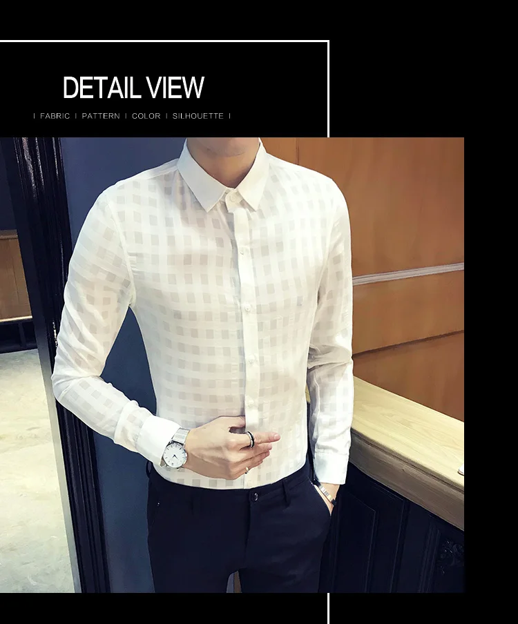 Рубашка с длинными рукавами для мужчин, сексуальная клетчатая рубашка, дизайнерская белая рубашка для мужчин, одежда для корейского выпускного вечера, черное платье, Social Chemise Homme 3XL