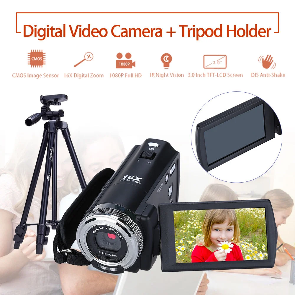 

ORDRO HDV-V12 3.0" LCD 1080P FHD Digital Camera Camcorder 16x Zoom DVR IR Night Vision CMOS Sensor Remote Control + Tripod