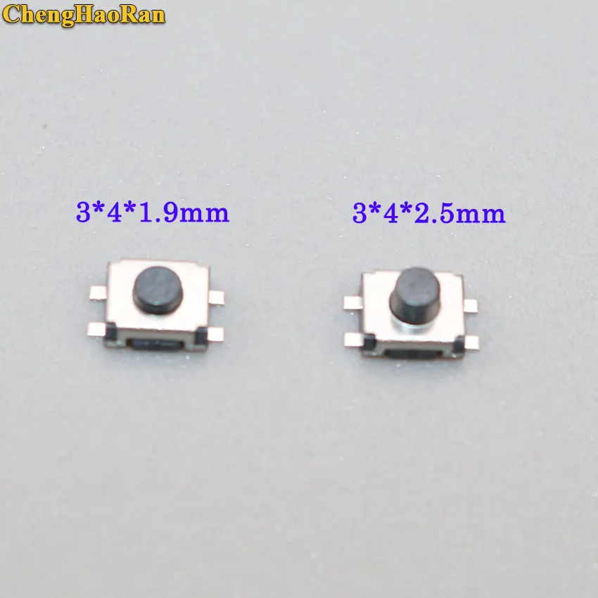 

ChengHaoRan 100pcs Power Micro Button Switch 3X4X1.9mm/2.5mm Momentary Push Button Tactile Button Reset Button Switch 4Pin