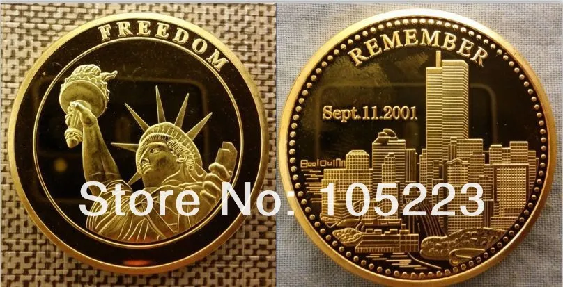 Горячая Распродажа 9/11 позолоченная монета Статуя Свободы Американский 911 Манхэттен медальон ретро-Сувенир Коллекционные монеты