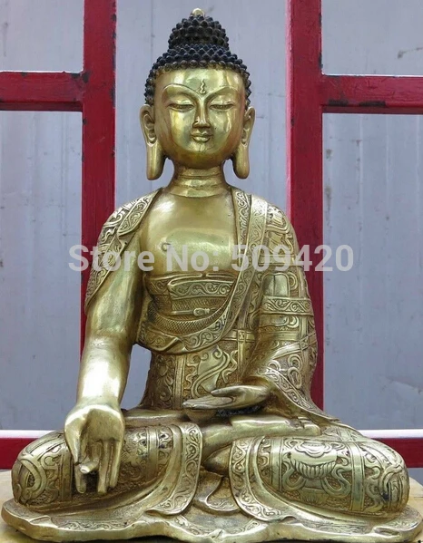 

Free Shipping 16" China bronze gild carved eight treasures buddhism Shakyamuni buddha Statue