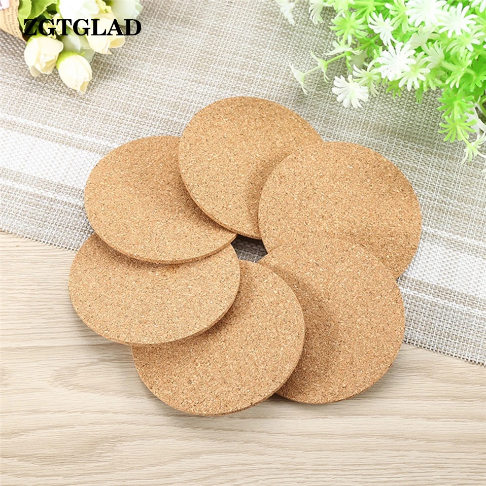 ZGTGLAD 6pcs Chic Cork Round Tea Coasters Hot Wine Table Mats Plain Coffee New Cup Mat Drink Pop