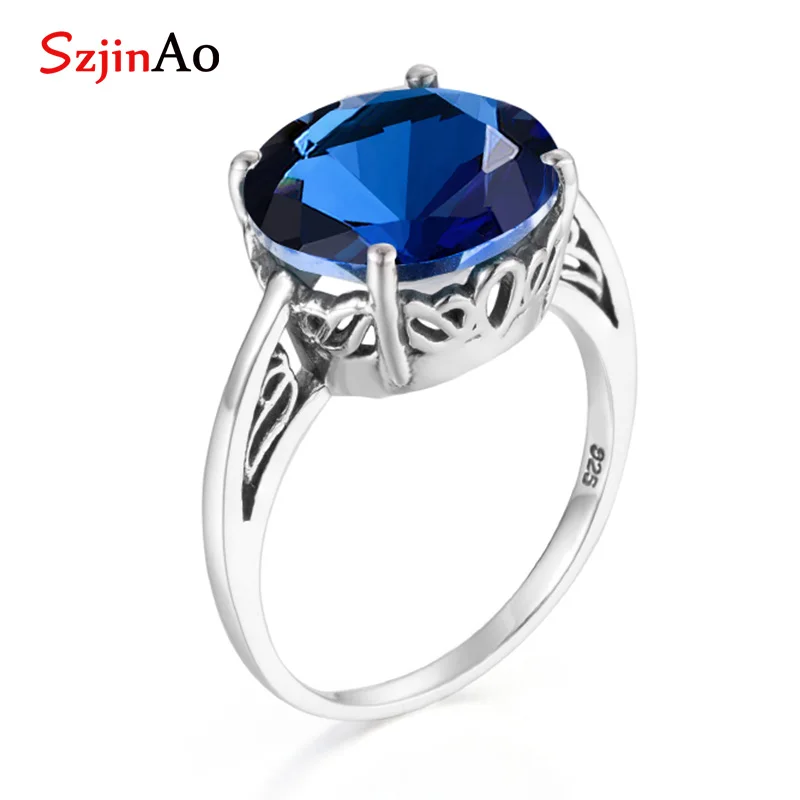 

Szjinao luxury brand Oval shape Sapphire Birthstone rings boho women's decorations for wedding party 925 sterling silver jewelry