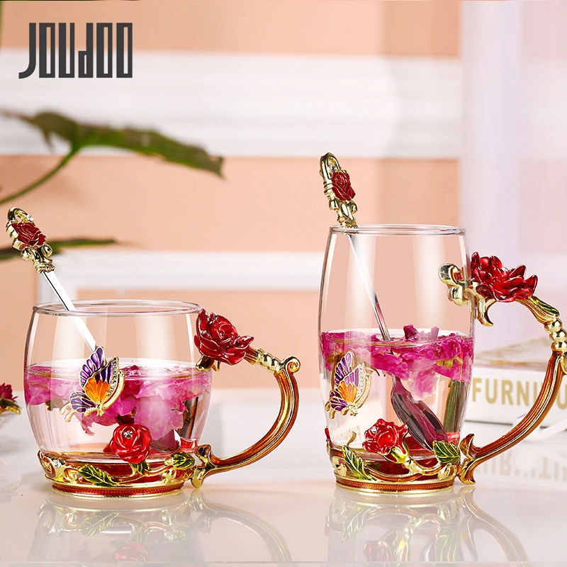 JOUDOO 320 мл/350 мл цветная эмалированная стеклянная кофейная кружки чашки для чая и кружки термостойкие очки Вода домашняя посуда для напитков подарок для влюбленных 35