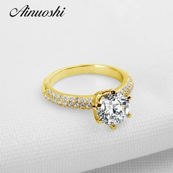 

AINUOSHI Luxury Micro-Pave Setting 2ct 6 Claws Round Ring 14K Solid Yellow Gold Sona Diamond Wedding Engagement Ring for Women