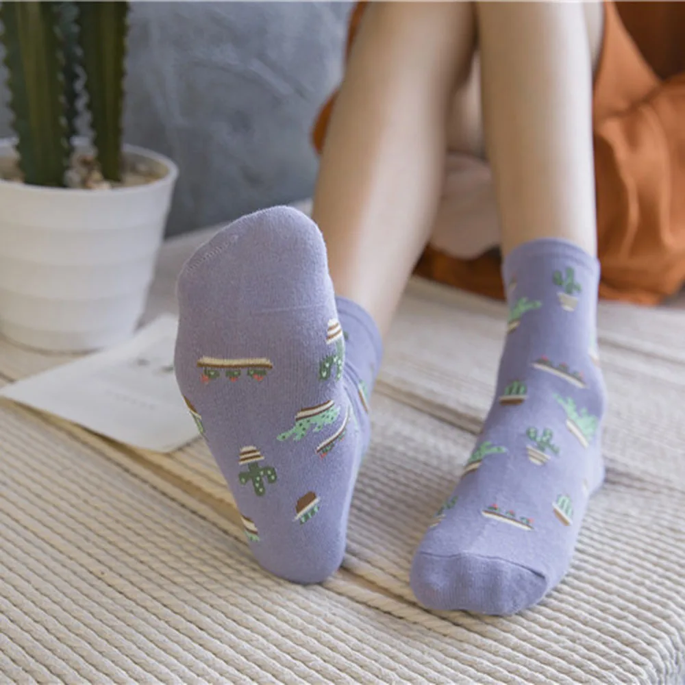 1 пара, Лидер продаж, милые Носки с рисунком кактусов, растений, женские корейские носки С КАКТУСОМ забавные Женские носочки, милые носки