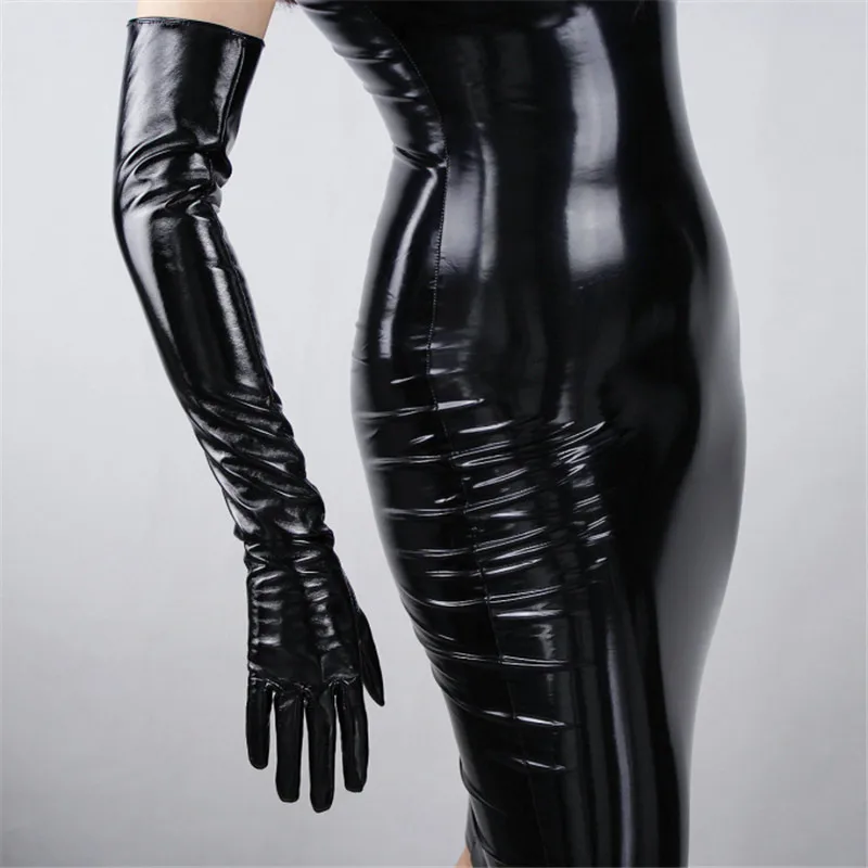 Ultra Long Leather Gloves 60cm Long Emulation Genuine Leather PU Leather Gloves Female Unlined Women PU Gloves P15