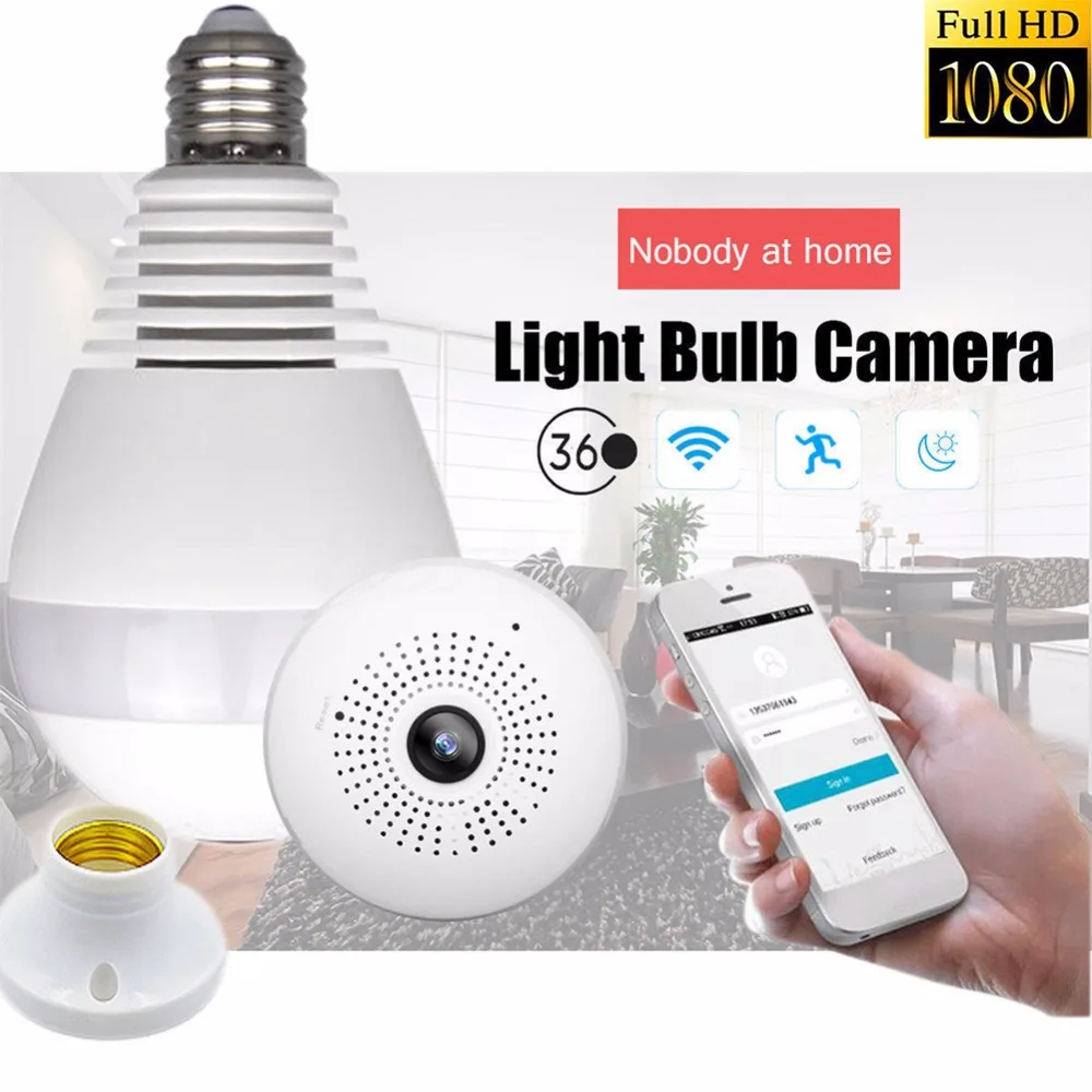 

Wifi Wireless Compact Camera Home Security 360 Degree Panoramic View IR Camera Light Bulb Fish Eye 3D VR Controller Via Phone