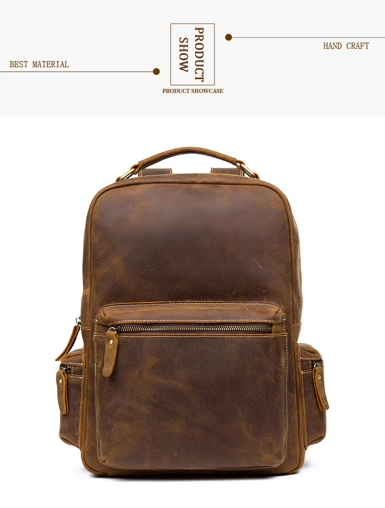 Новинка, мужской рюкзак из натуральной кожи, винтажный, для ноутбука, Crazy Horse, кожаные рюкзаки для школы, сумка mochilas, рюкзак для путешествий, мужская сумка