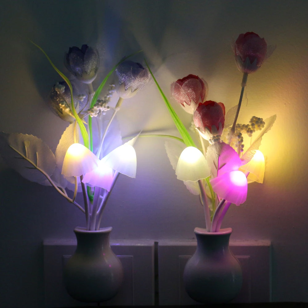 Light Sensor Romantic Flower Mushroom LED Night Baby Bedroom Lamp Decorations Light Sensor Romantic Flower Mushroom LED Night Baby Bedroom Lamp Decorations