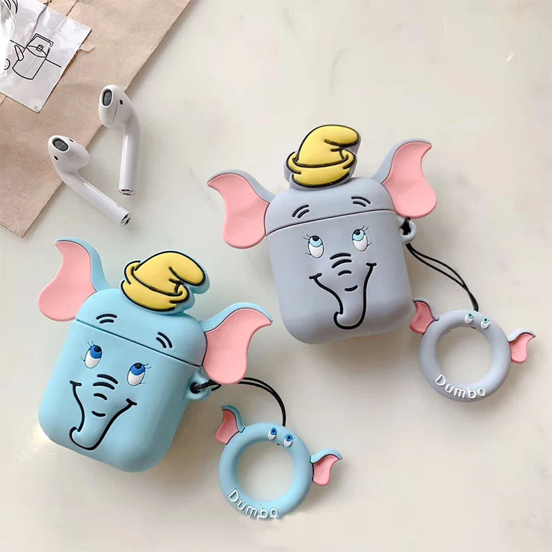 لطيف دامبو نمط الهاتف المحمول سلسلة ، ل airpods سماعة لينة حقيبة العالمي التمهيد الهاتف عقف حزام ، الفيل المعصم الفرقة