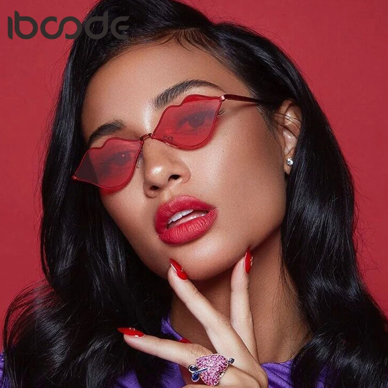 

iboode Retro Metal Frame Sunglasses Sexy Small Kiss Lip Shape Cat Ladies Girls Summer Punk Style Trending Party Mirror Eyewear