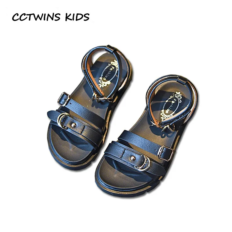

CCTWINS Kids Shoes 2019 Summer Girls Fashion Pu Leather Shoes Babys Brand Barefoot Sandalse Children Black Flat BS284