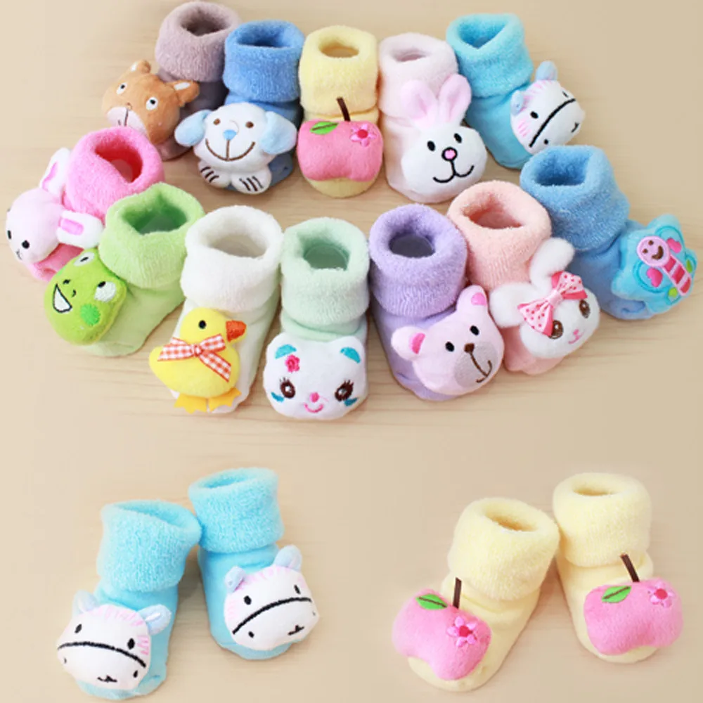 Носки детские Нескользящие теплые носки с рисунками для новорожденных девочек и мальчиков тапочки, ботинки детские хлопковые носки с животными