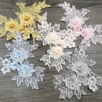 

Lace Aplique Flowers for Clothing Sew on Embroidery patches Wedding decoration Sewing Accessories 3d flower lace P560 1pair