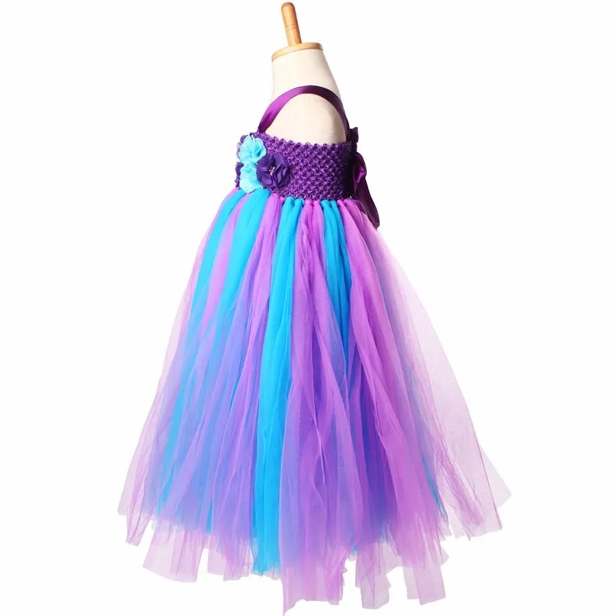 Purple Turquoise Flower Girl Tutu Dress Peacock Style Girls Ball Gown (7)