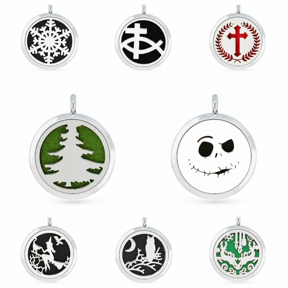 

Christmas Tree snowflake Halloween Skull Witch owl 30mm Perfume essential oil diffuser locket pendant necklace chain pad random