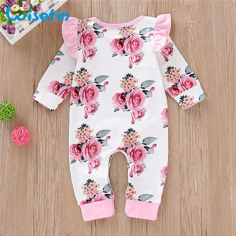 Милый цветочный комбинезон для девочек одежда комбинезон ромпер от 0 до 18 месяцев, хлопковый комплект одежды с длинными рукавами для новорожденных, лидер продаж, D20