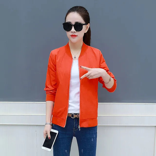 Spring Black basic baseball jacket Women Fashion streetwear Plus size 4XL bomber jackets Summer shirt sunscreen jacket orange red