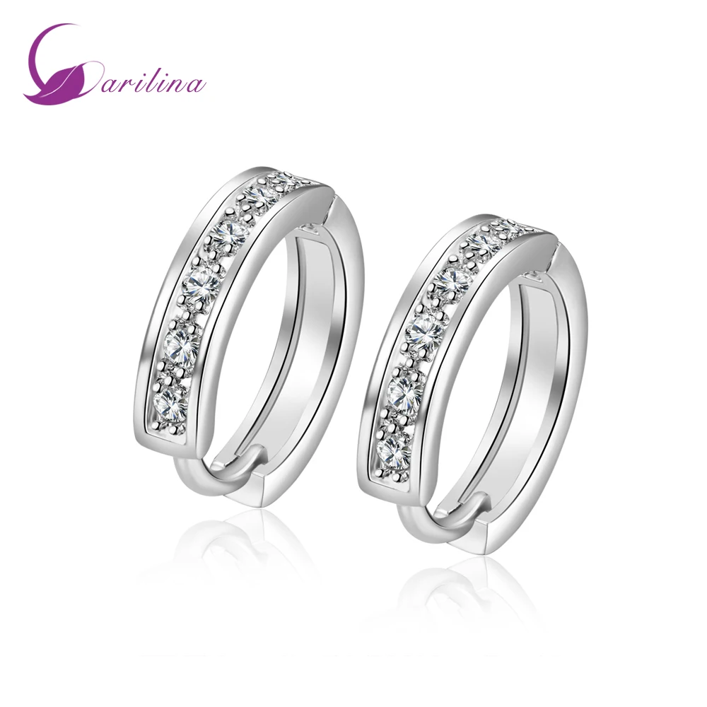 

Platinum Plated White Topaz hoop Earrings for womens Latest Design Fashion Jewelry E2014