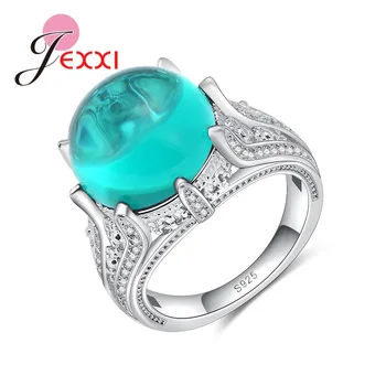 

Fashion Engagement Rings For Women 925 Sterling Silver With Round AAA Cubic Zirconia Blue Stone Wedding Rings Bague Bijoux