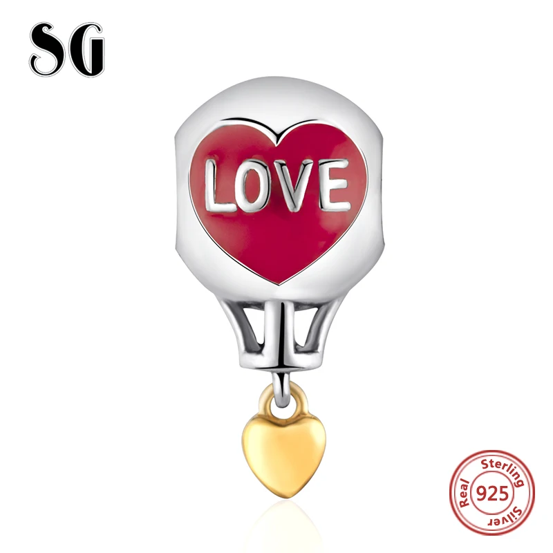 

Silver 925 Original Charms hydrogen balloon Beads with red enamel Fit Authentic European Bracelet diy Jewelry making Women Gifts