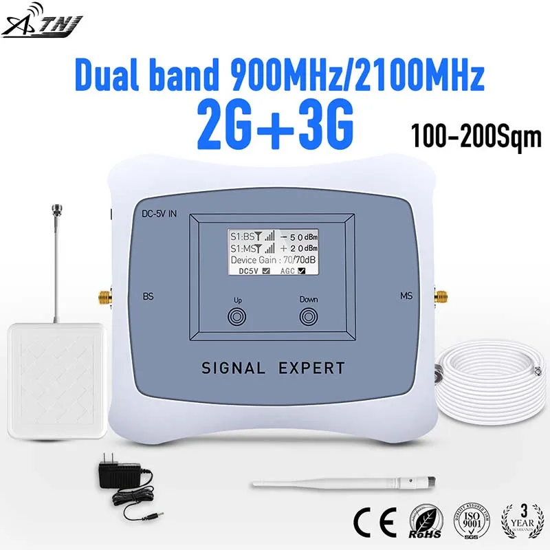 

Full Smart!2g 3g mobile signal repeater DUAL BAND 900/2100mhz cellular signal cell phone booster amplifier with LCD display kit