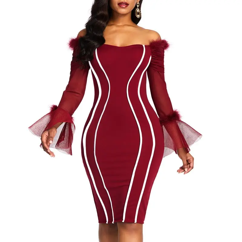 

Summer Sweet Red Elegant Party Elegant Women Pencil Dresses Casual Bodycon Mesh Flare Sleeve Zipper Female Fashion Dress