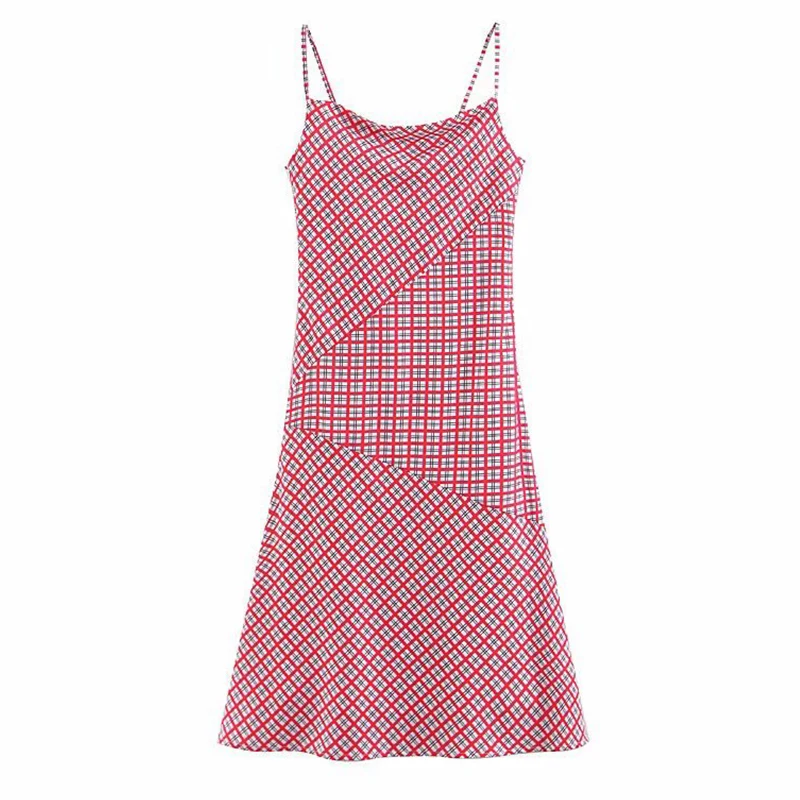 Women's Clothing Dress 2019 Cotton Fabric Stitched Plaid V-Neck Dress Ms Summer Street Sexy Slim Fit Temperament Clothing