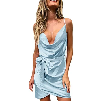 

KLV 2019 Women's Summer Casual Sexy Sweet Camisole Sleeveless Solid Color Dress free shipping D4
