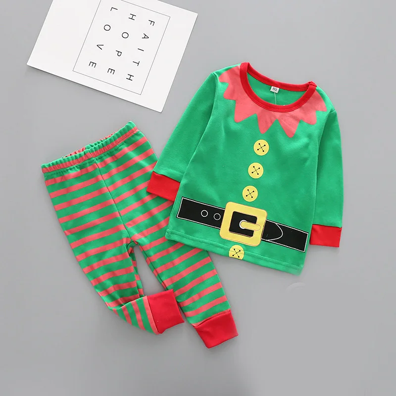 Детский костюм для мальчиков и девочек Рождественская Одежда для мальчиков и девочек, костюм с принтом Санта Клауса и лося+ штаны Одежда для младенцев От 1 до 5 лет