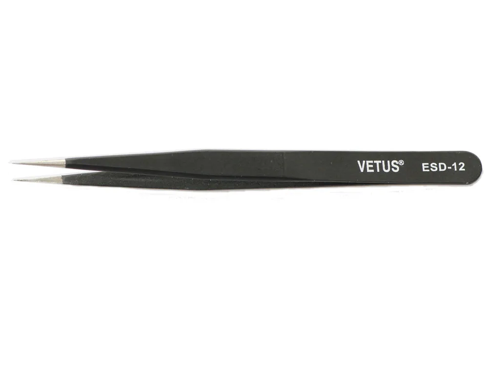 10 шт./лот нержавеющая eyelashtweezer VETUS ESD пинцет Анти-статический Пинцет ESD12 прямые и хорошее качество