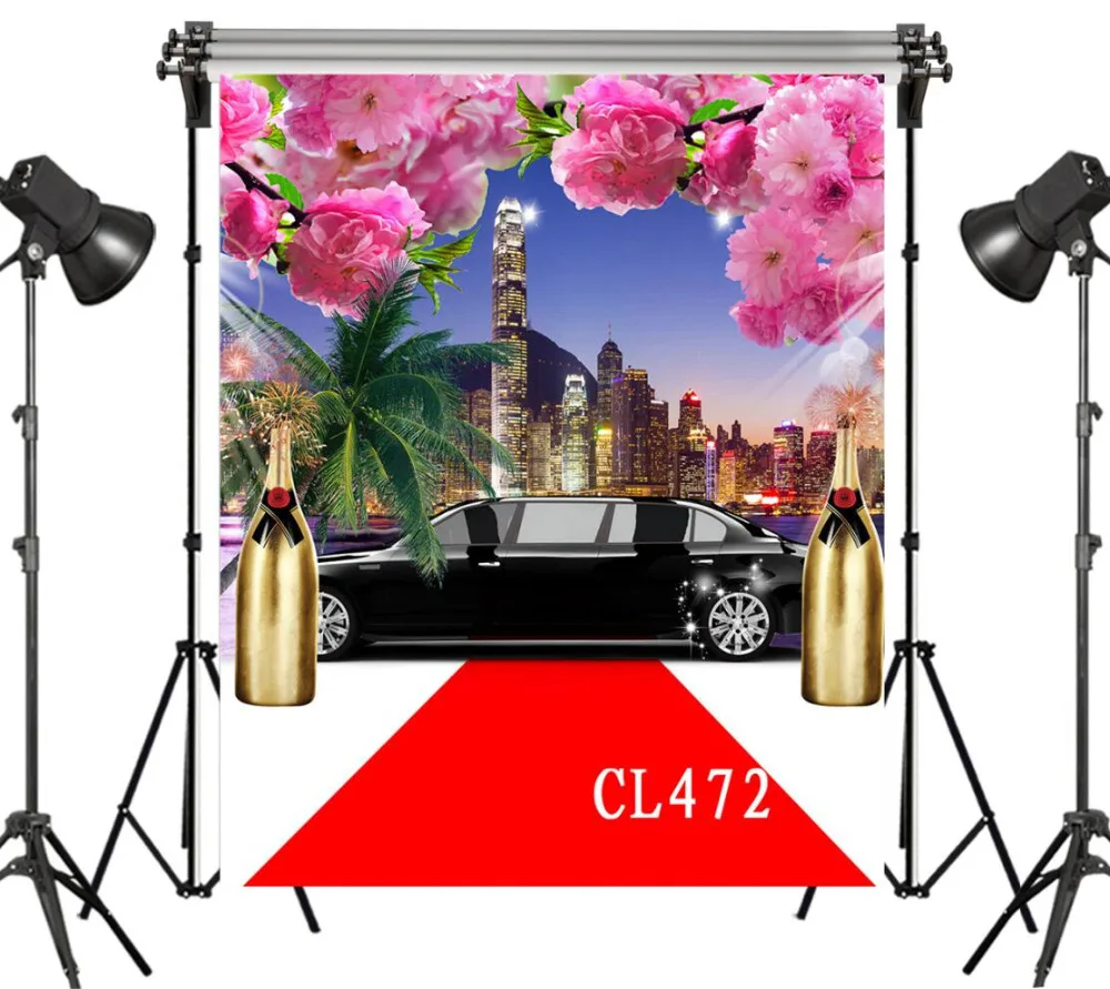 

LB 5X7/6X9/10X10FT Vinyl Photoraphy Backdrop Studio Props Red Carpet Floral Champagne Camera Photo Background Kids Party Decor