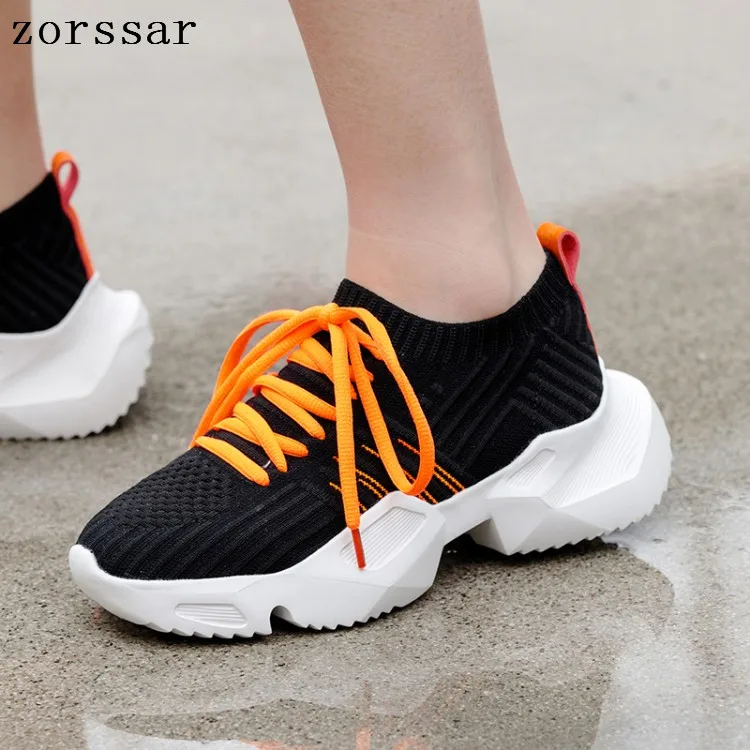 

Spring Plus Size Women Casual Knitting Sock Sneakers Stretch Flat Platform Fashion Ladies Slip On Shoes Female Leisure Footwear
