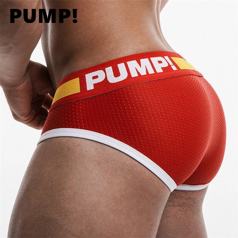 

2019 Fashion PUMP! Underwear Male Cotton Mesh Briefs Cueca Gay G-String Jockstrap Sexy Men Underwear Convex Pants Dropshipping