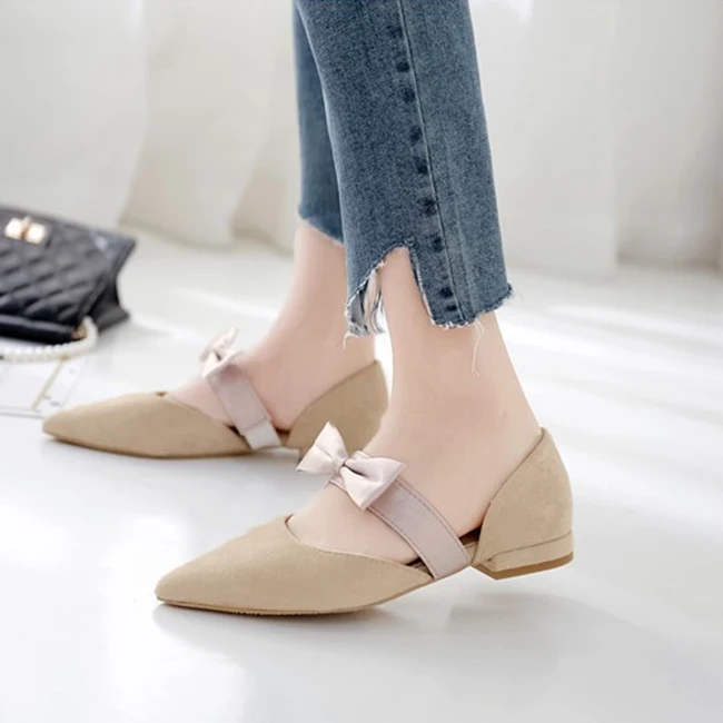 Boussac Pink Bowtie Flats Shoes Women Mixed Colors Mary-Janes Shoes Women Sexy Pointed Toe Women Flats SWA0288
