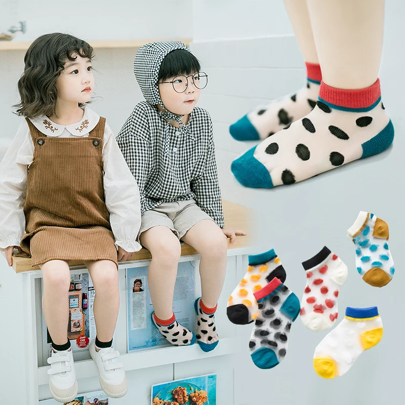

2019 Baby Boys Girls Short Socks Kids fashion Socks Toddle Thin Socks for Spring Summer dots 5 pairs/pack