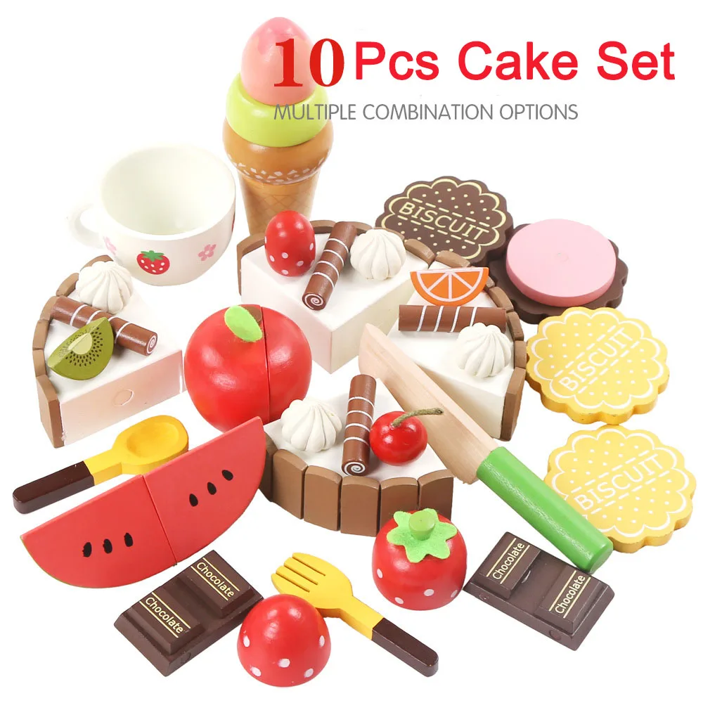 10pcs set Детский деревянный ролевой Игровой Набор для резки овощей, фруктов, кухни, кухонный комплект детских игрушек, деревянный кухонный игровой набор, ролевые игры, еда - Цвет: 10pcs set